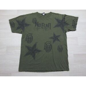 Vintage Y2K No Fear T-Shirt Men's (L) AOP Grenade Nautical Star Skater MMA